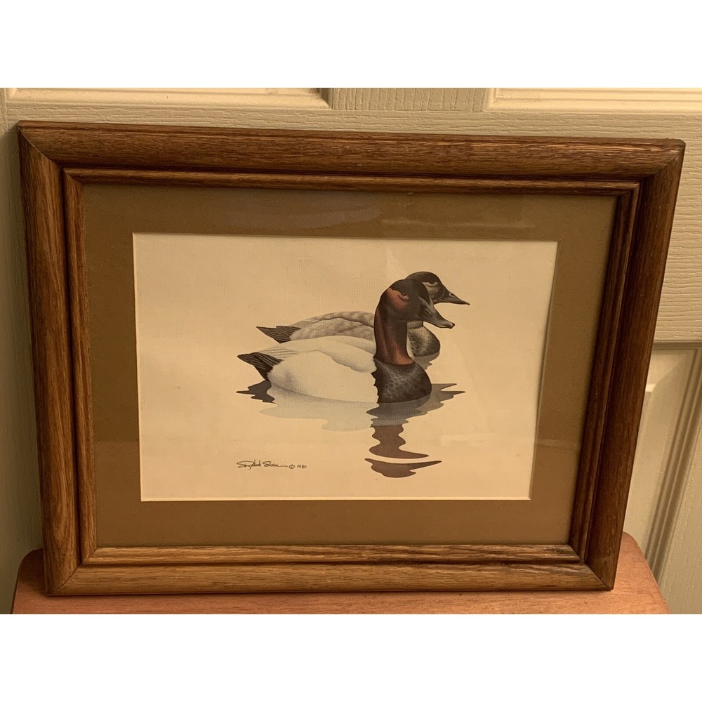 Vintage Richard‎ Sloan 1980 Framed Canvasbacks Waterfowl Print Signed 18x13